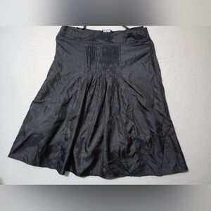 Chaudry KC Women’s  Pleated Crinkled Raw Hem Midi Skirt Black Size S